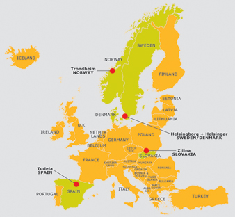 Map of the project ECO-City (Joint ECO-City developments in Scandinavia and Spain